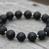 Onyx-Kugel-Armband (elastisch) in Schwarz mit Edelstahl-Kugeln