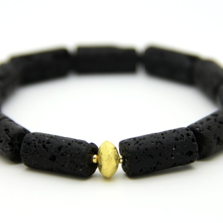 Lava-Walzen-Armband (elastisch) mit vergoldeten Silber-Elementen