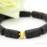 Lava-Walzen-Armband (elastisch) mit vergoldeten Silber-Elementen