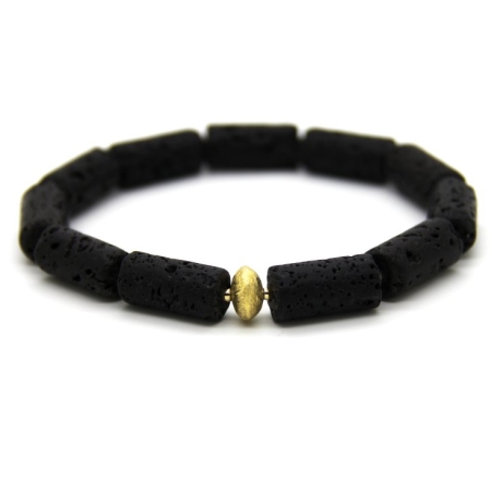 Lava-Walzen-Armband (elastisch) mit vergoldeten Silber-Elementen