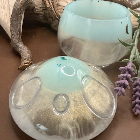 Handmade Dose Neu Resin Pilzform Mintgrün klar und Perlmuttgrün