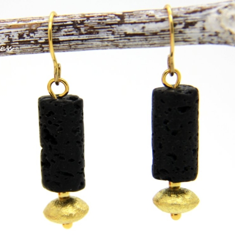 Lava-Walzen-Edelstahlohrhaken (vergoldet) in Schwarz, Accessoire