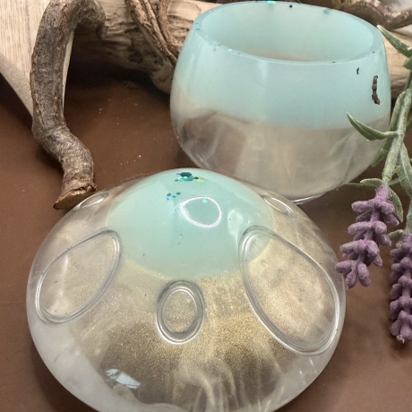 Handmade Dose Neu Resin Pilzform Mintgrün klar und Perlmuttgrün