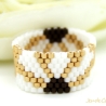 floraler Miyuki-Delica-Glasperlen-Ring in Gold, Weiß und Braun