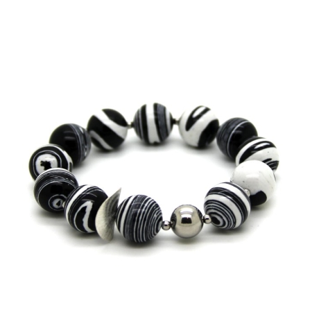 Zebrajaspis-Kugel-Armband (elastisch) in Schwarz und Weiß