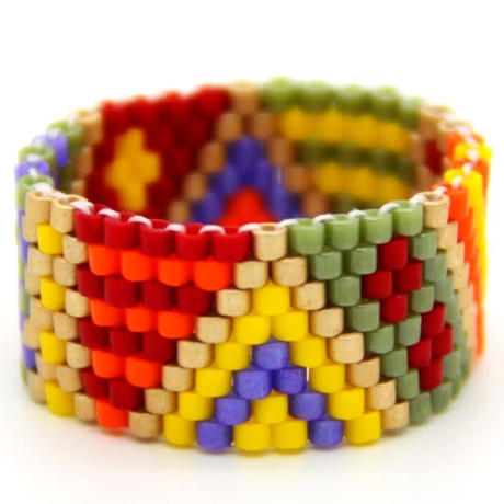 Miyuki-Delica-Glasperlen-Bandring in Kunterbunt und Goldnuance