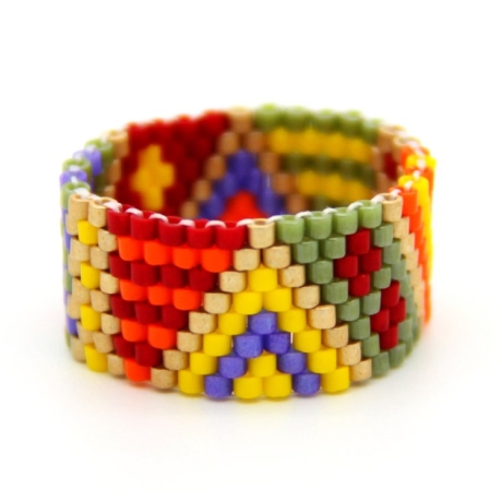 Miyuki-Delica-Glasperlen-Bandring in Kunterbunt und Goldnuance