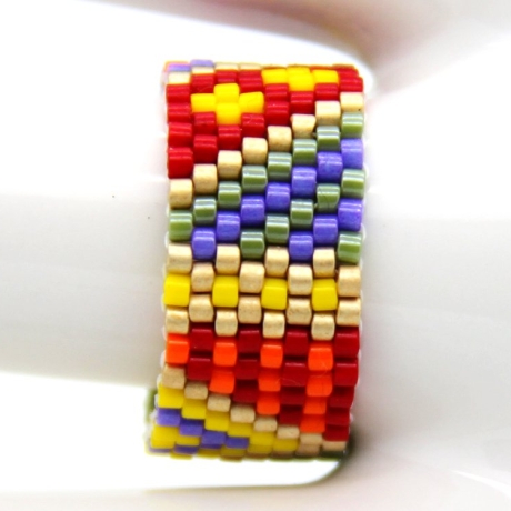 Miyuki-Delica-Glasperlen-Bandring in Kunterbunt und Goldnuance