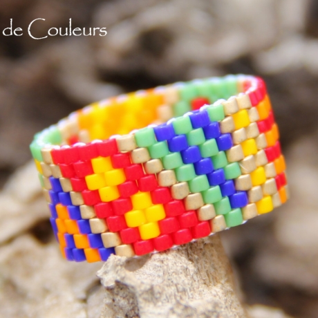 Miyuki-Delica-Glasperlen-Bandring in Kunterbunt und Goldnuance