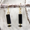 schwarze Onyx-Edelstahlcreolen mit Silber-Zylinder (vergoldet)