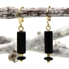 schwarze Onyx-Edelstahlcreolen mit Silber-Zylinder (vergoldet)