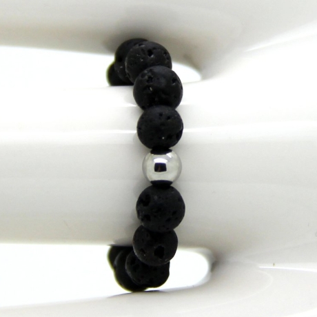 Lava-Kugelring (elastisch) mit silberfarbener Edelstahl-Kugel