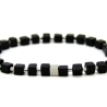 schwarzes Onyx-Würfel-Armband (elastisch) mit Edelstahl-Elementen