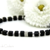 schwarzes Onyx-Würfel-Armband (elastisch) mit Edelstahl-Elementen