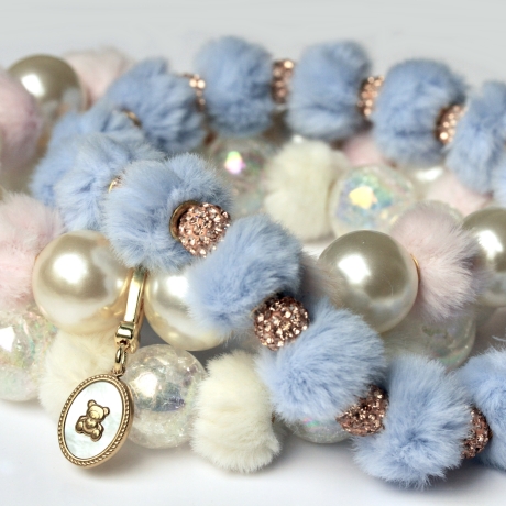 Luxuriöse Perlenkette für Hunde in Blau: Teddy Plüsch Halskette