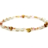 Süßwasserperlen-Armband (elastisch) in Weiß mit Rocailles in Rosa