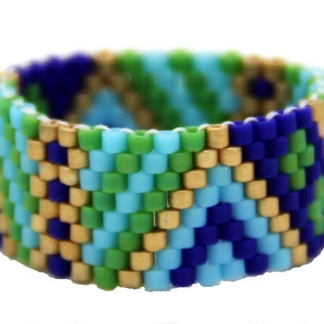 Miyuki-Delica-Glasperlen-Bandring in Grün, Blau, Türkis und Gold