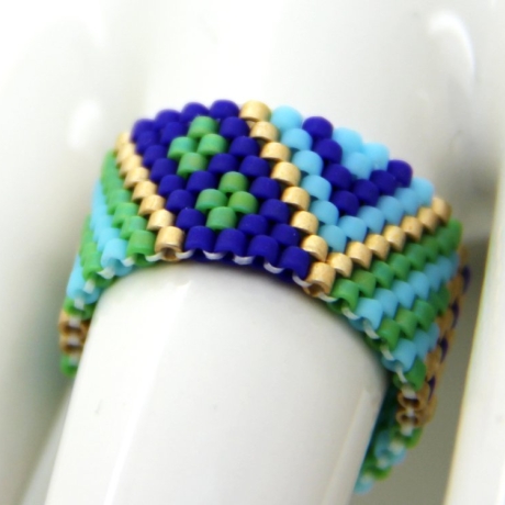 Miyuki-Delica-Glasperlen-Bandring in Grün, Blau, Türkis und Gold