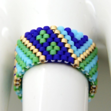 Miyuki-Delica-Glasperlen-Bandring in Grün, Blau, Türkis und Gold