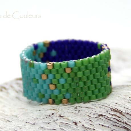 Miyuki-Delica-Glasperlen-Bandring in Grün, Blau, Türkis und Gold