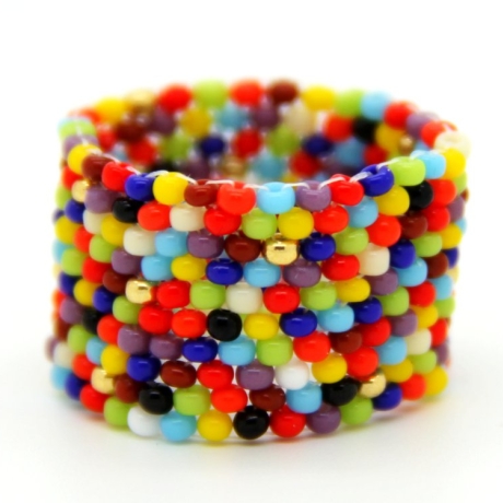 Rocailles-Glasperlen-Bandring in Kunterbunt und Gold