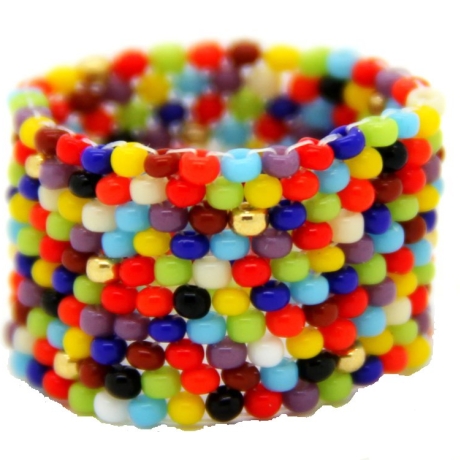 Rocailles-Glasperlen-Bandring in Kunterbunt und Gold