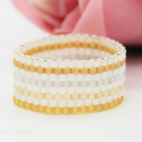 Miyuki-Delica-Glasperlen-Bandring in Weiß, Beige und Silber