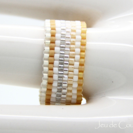 Miyuki-Delica-Glasperlen-Bandring in Weiß, Beige und Silber