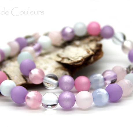 kurze Polaris-Kugel-Halskette in Rosa, Violett und Aquablau