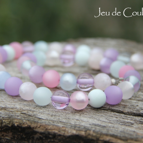 kurze Polaris-Kugel-Halskette in Rosa, Violett und Aquablau