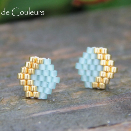 Miyuki-Delica-Glasperlen-Ohrstecker (Edelstahl) in Mint und Gold