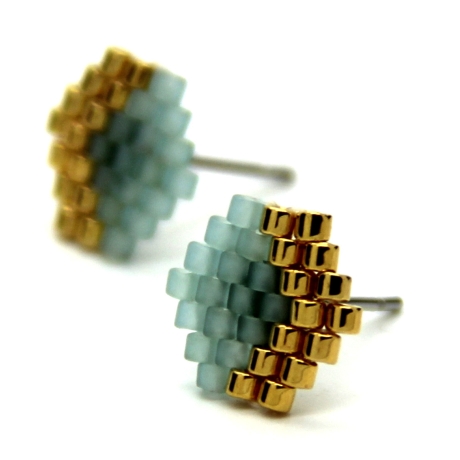 Miyuki-Delica-Glasperlen-Ohrstecker (Edelstahl) in Mint und Gold