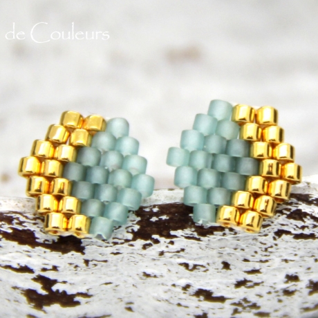 Miyuki-Delica-Glasperlen-Ohrstecker (Edelstahl) in Mint und Gold