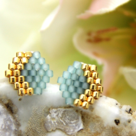 Miyuki-Delica-Glasperlen-Ohrstecker (Edelstahl) in Mint und Gold