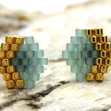 Miyuki-Delica-Glasperlen-Ohrstecker (Edelstahl) in Mint und Gold