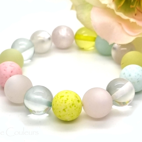 Polaris-Kugel-Armband (elastisch) in Rosa, Grün, Weiß und Aqua