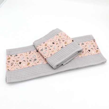 Küchentücher Waffelpiqué 2er Set Baumwolle 52x43 cm grau rosa