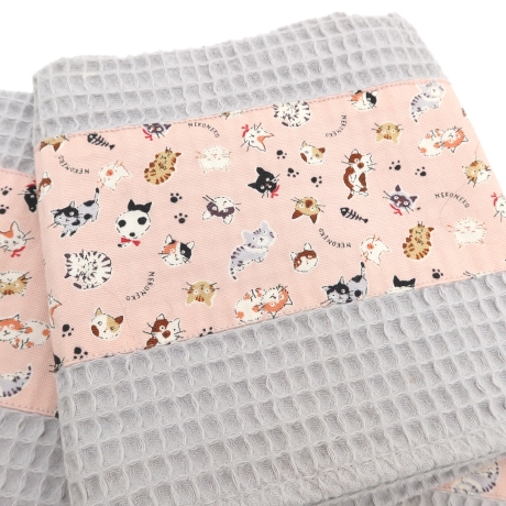 Küchentücher Waffelpiqué 2er Set Baumwolle 52x43 cm grau rosa
