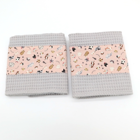 Küchentücher Waffelpiqué 2er Set Baumwolle 52x43 cm grau rosa