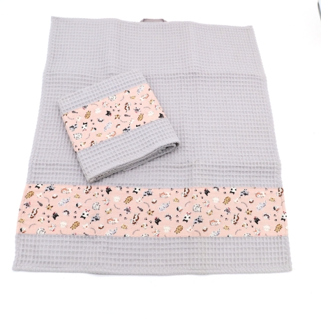 Küchentücher Waffelpiqué 2er Set Baumwolle 52x43 cm grau rosa