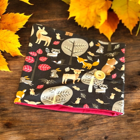 Mütze und Loop Set Kinder Waldtiere Herbst Mütze Jersey Halssocke