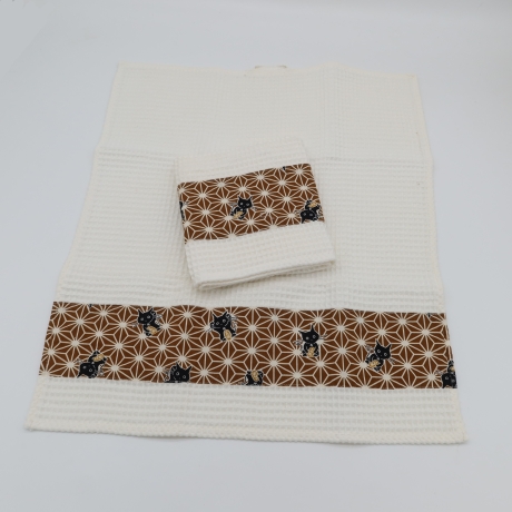 Küchentücher mit Katzenmotiv 100% Baumwolle beige ocker Geschenk