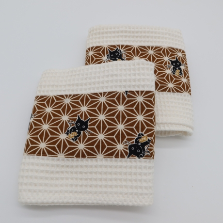 Küchentücher mit Katzenmotiv 100% Baumwolle beige ocker Geschenk