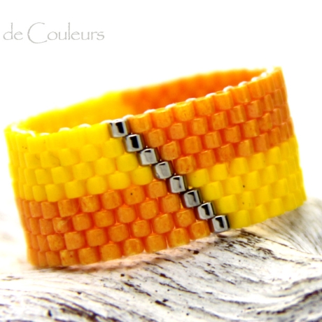Miyuki-Delica-Glasperlen-Bandring in Gelb, Orange und Silber