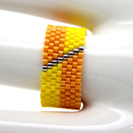 Miyuki-Delica-Glasperlen-Bandring in Gelb, Orange und Silber
