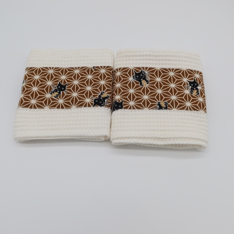 Küchentücher mit Katzenmotiv 100% Baumwolle beige ocker Geschenk