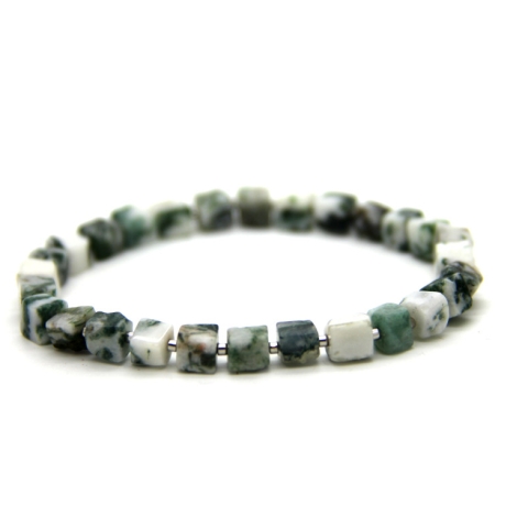Baumachat-Würfel-Armband (eleastisch) in Grün und Weiß marmoriert