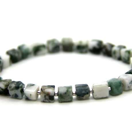 Baumachat-Würfel-Armband (eleastisch) in Grün und Weiß marmoriert
