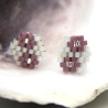 Miyuki-Delica-Glasperlen-Ohrstecker (Edelstahl) in Mauve und Weiß
