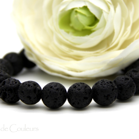 Lava-Kugel-Armband (elastisch) in Schwarz, auch als Herrenschmuck